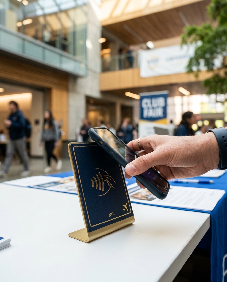 Standdaki NFC etiketine telefon yaklaştırılıyor